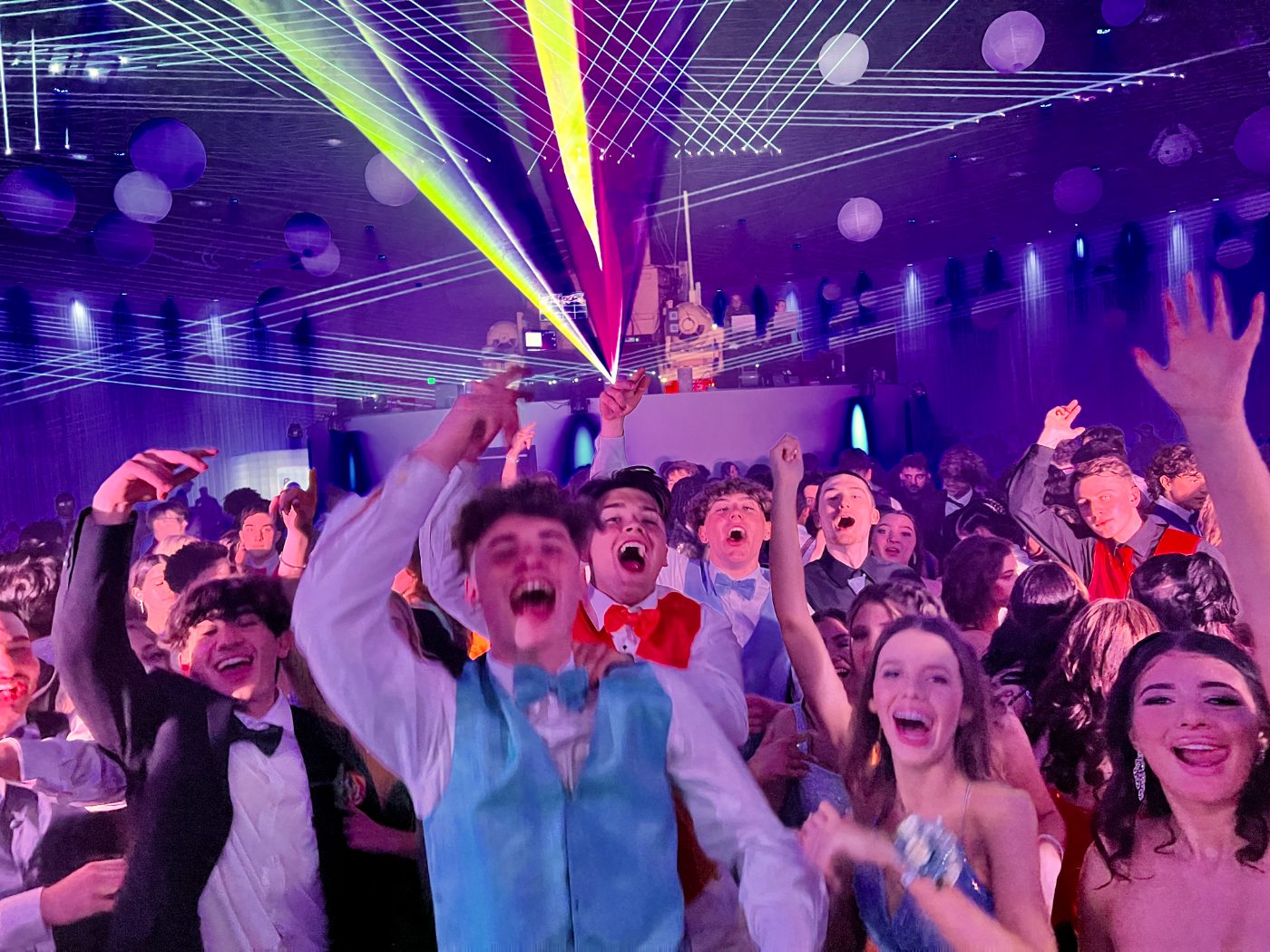 Party Giveaways and Wearables on a packed dance floor